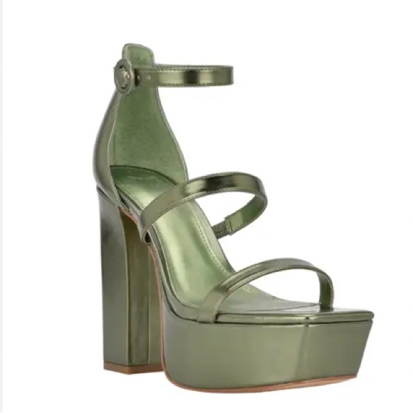 Marc Fisher Shoes - NEW MARC FISHER Frita Platform Square Toe Sandals Metallic Green Size 10 Shoes